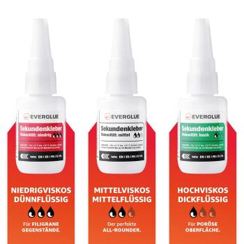 Preview: Everglue Sparset Sekundenkleber lange Haltbarkeit dünn + mittel + dick à 20g + Aktivator 200ml